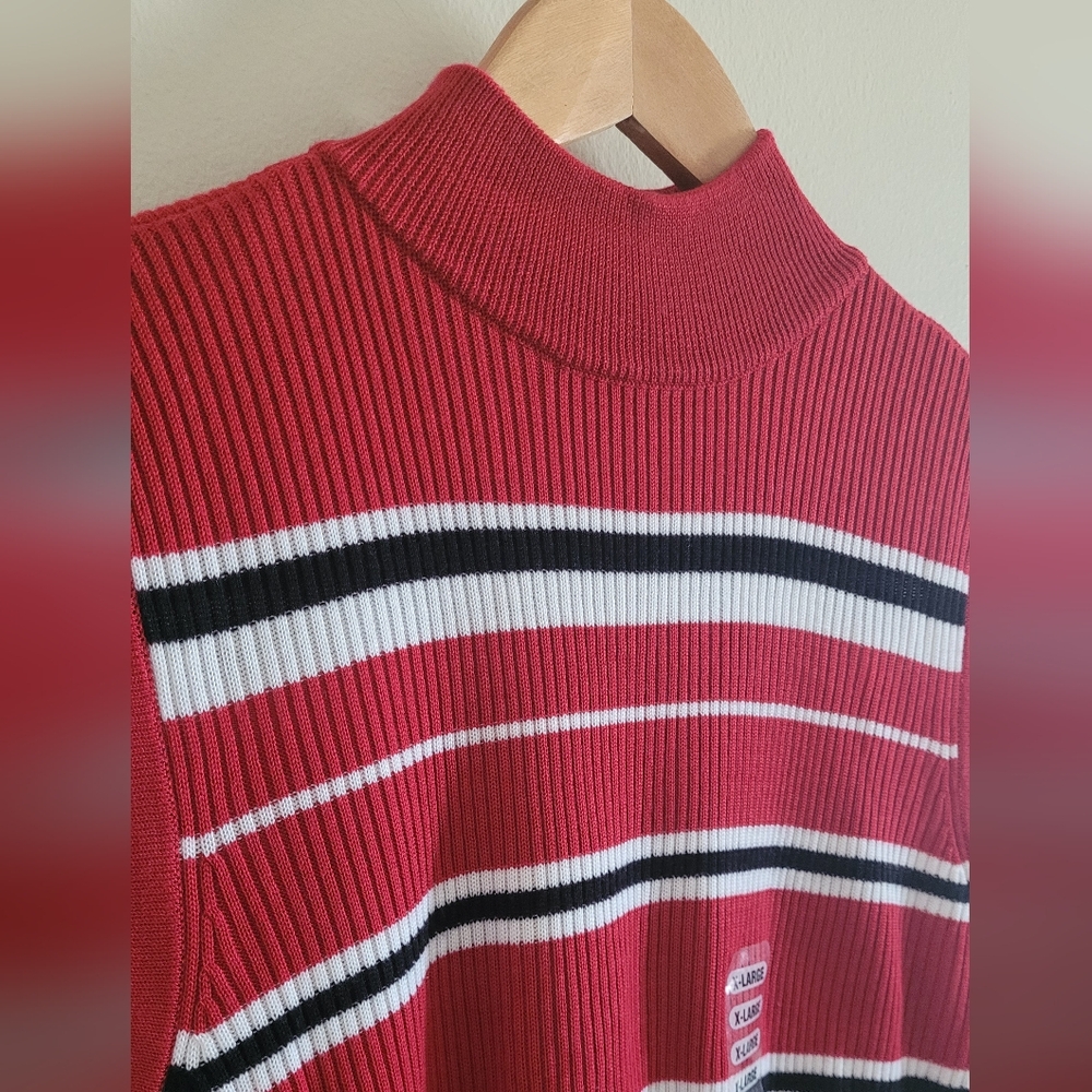 Vtg Studio Works Knit Mockneck Wide Ribbed Tank Top, Women's XL, Red Striped - Picture 2 of 8
